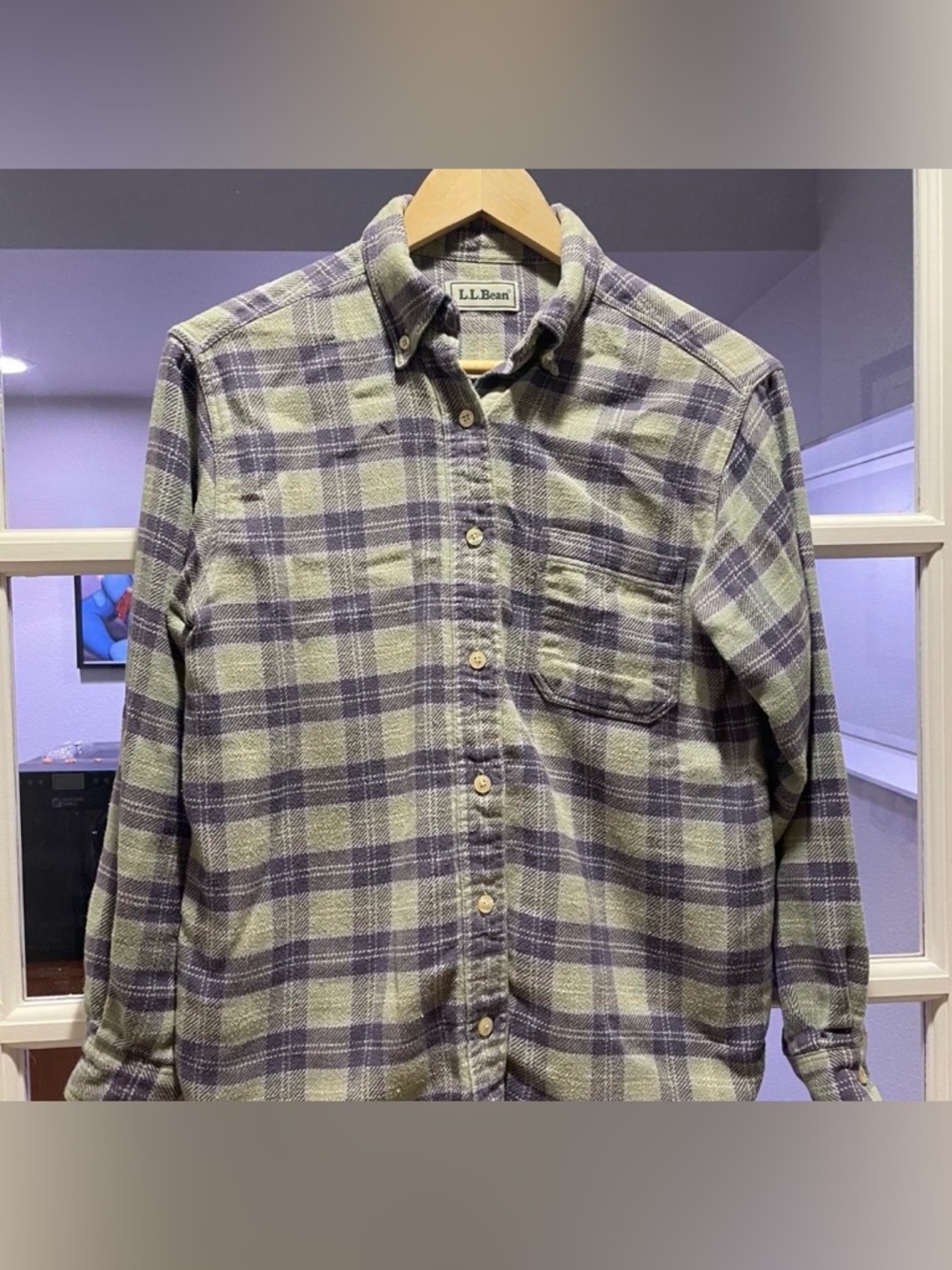 L.L. Bean Men's Green & Purple Plaid Button-Down Shirt